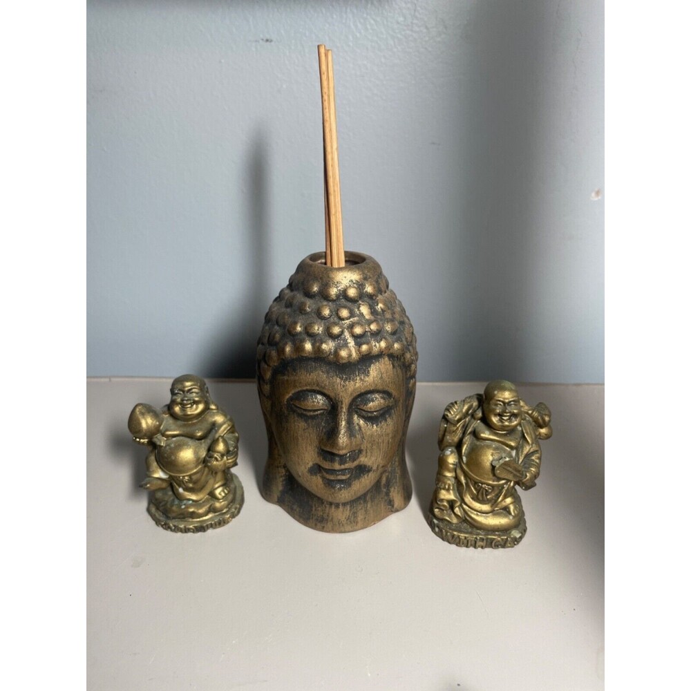 BUDDHA HEAD incense holder with 2 additional figures on sides